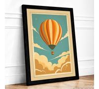 Balloon Adrift in Sky Vintage Framed Wall Art Print A1 (84.1×59.4cm) Black, Wall Decor for Living Room, Bedroom, Office & Home, Ready to Hang, Art Gift