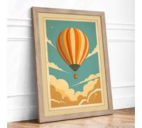 Balloon Adrift in Sky Vintage Framed Wall Art Print A2 (59.4×42cm) Oak, Wall Decor for Living Room, Bedroom, Office & Home, Ready to Hang, Art Gift