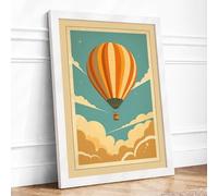 Balloon Adrift in Sky Vintage Framed Wall Art Print A3 White