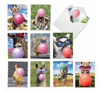 Balloon Animals: 10 Assorted Blank All Occasions Greeting Cards With Wild Creatures Blowing Big Bubbles, with Envelopes. AM6837OCB-B1x10