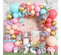 Balloon Arch Garland Kit, Colorful Pastel Coral Red Pink Orange Mint Teal Blue Champagne Gold Multi Coloured Assorted Macaron Latex Balloons for Birthday Wedding Baby Shower Rainbow Party Decorations