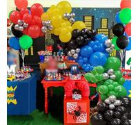 Balloon Arch Kit, 152pcs Red Blue Yellow Balloon Garland Kit with Metallic Silver Balloons, Colourful Balloon Arch Kit with Red Black Balloon for Kids Birthday Carnival Superhero Themed Party Decor