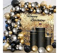 Balloon Arch Kit, Black and Gold Balloons , 100 PCS Balloon Arch Garland Kit,Metal Balloons for Christmas Decorations Birthday Wedding Anniversary Party Graduation