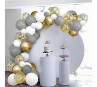Balloon Arch Kit Grey White Gold 102pcs SKYIOL Balloons Pack Helium Latex Metallic Confetti Balloon Garland Set with 16ft Tape Stripe Glue Dots for Girls Birthday Wedding Baby Shower Party Decoration