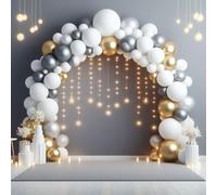 Balloon Arch Kit White Gold And Grey Balloons 50 Pack Balloon Arch with Accessories Balloon Garland Confetti Balloons for Wedding Birthday Party Engagement Bridal Anniversary Graduation Decoration