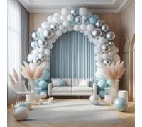 Balloon Arch Kit White Light Blue and Silver Balloons 50 Pack Balloon Arch with Accessories Balloon Garland Balloons for Baby Showers Happy Birthday Party Decoration Graduation Wedding