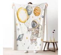 Balloon Astronaut Blanket Queen Soft Lightweight, Cartoon Outer Space Microfiber Blanket 86x94 Inch, Universe Planet Throw Blankets Washable Warm Cozy For Bedroom Sofa Camping Travel Home Decor
