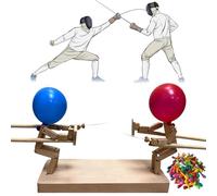 Balloon Bamboo Man Battle Game, Handmade Fencing Puppets Balloon Game, Funny Wooden Puppet Fencing Balloon Games, Wooden Bamboo Battle Game for 2-Player (1/+Set)