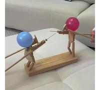 Balloon Bamboo Man Battle with 100 Balloons, Wooden Fencing Puppets Battle Game for 2 Players, Fast-Paced Balloon Fight Party Games