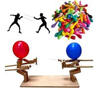 Balloon Bamboo Man Battle, Wooden Fencing Puppets for 2 Players Battles With 100 Balloons, Fast-Paced Whack Boom Balloon Party Game, Fun Exciting Wood Battle Bots Fencing