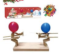 Balloon Bamboo Man Battle,Wooden Fencing Puppets Game,Balloon Head Fencing Game,Handmade Wooden Bots Battle Game for 2 Players, Fast-Paced Balloon Fight for Party Christmas (with 300 Balloons)