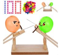 Balloon battle game for 2 players, Wooden Balloon Brawlers Fencing Game, Handmade Battle Game Puppet Set for Kids, Fast-Paced Party Family Games for Children and Adults(With 100 Balloons)
