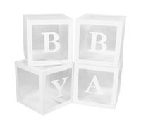 Balloon Box with Letters Transparent Decoration Kit for Proposal Baby Shower 4PCS Clear Gift Boxes Durable Paper Material Easy Assembly Party Supplies (White)