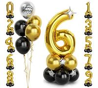 Balloon Dance 40 Inch Gold Number 6 Balloons with Happy Birthday Metallic Balloons, Large Helium Foil black and gold Balloons Set for Boys Girls 6th Birthday Party Decorations graduation Anniversary