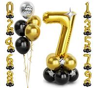 Balloon Dance 40 Inch Gold Number 7 Balloons with Happy Birthday Metallic Balloons, Large Helium Foil black and gold Balloons Set for Boys Girls 7th Birthday Party Decorations graduation Anniversary