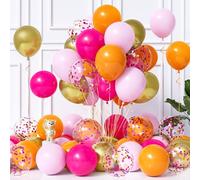 Balloon Dance 50pcs 12Inch Pastel Pink Matte Hot Pink Orange Metallic Gold Balloons with Confetti for Birthday Graduation Anniversary Wedding Party Carnival Celebration