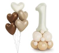 Balloon Dance Cream 1 Balloons,40'' Beige White Number Balloons with Heart Shape Foil and Retro Apricot Sand Nude Birthday decor Boys Girls Baby Shower Party Celebration Supplies