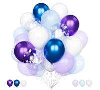 Balloon Dance Frozen Balloons, 20 Pcs Blue Purple White, 12 Inch Metallic Blue Purple Snowflake Confetti, Girls Birthday Party Decoration