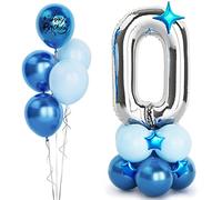 Balloon Dance Silver 0 Balloons,40 Inch Large Helium Foil Number 0 Balloons,Silver and Blue Birthday Decorations,Birthday Balloons for Boys Men Party Anniversary Wedding Engagement