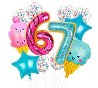 Balloon Garland Arch Kit 6 7 Birthday Party Decorations, Ice Cream Drip Foil Balloon, Funny Six Seven Balloons Set, Number 67 Brain Rot Sports Themed Party Supplies