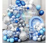 Balloon Garland Blue, 97 Pieces Balloon Garland Blue White, Balloons Birthday Party Decoration, Disco Ball Foil Balloons for Birthday, Baby Shower, Wedding, Communion Decorations