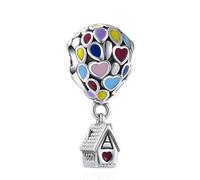 Balloon House Family Love Hearts Charm 925 Silver Compatible with Pandora Charms, silver chain Bracelet, Trollbeads, Chamilia and Biagi.…