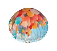 Balloon in the sky Waterproof Shower Cap for Women - Elastic and Reusable Hair Cap, Perfect for Bathing, Facial Care, Black