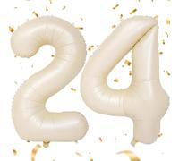 Balloon Numbers 24 Beige, 40 Inch Beige Balloon 24, Sand White Number Balloon 24 Helium Balloon Foil Balloon 24th Birthday Decoration for Men Women 24th Birthday Party Anniversary