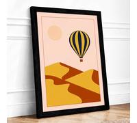 Balloon Over Desert Retro Framed Wall Art Print A3 (42×29.7cm) Black, Wall Decor for Living Room, Bedroom, Office & Home, Ready to Hang, Art Gift