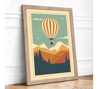 Balloon Over Mountains Mid-Century Framed Wall Art Print A3 (42×29.7cm) Oak, Wall Decor for Living Room, Bedroom, Office & Home, Ready to Hang, Art Gift