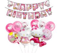 Balloon Pack of 11 Kity Birthday Decoration, Cat Foil Balloon Birthday with Banner Latex Balloons, Children's Birthday Decoration Party Decoration Balloon for Children Girls