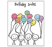 Balloon Smiles Happy Birthday Card - Fun Cartoon Smiley Face Greeting Card