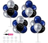 Balloon Stand Kit 4 Sets for Table Centerpieces Include 32 Pcs Black Blue Silver Latex Confetti Balloons for Birthday,Graduation, Boy Baby Shower, Table Party Decorations
