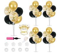Balloon Stand Kit 4 Sets for Table Centerpieces Include 32 Pcs Black Gold Latex Confetti Balloons for Birthday, New Years Eve 2026, Graduation, Happy New Years Party Decorations