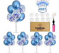 Balloon Stand Kit 4 Sets for Table Centerpieces Include 32 Pcs Blue Latex Confetti Balloons for Birthday,2026 Graduation, Retirement, Table Party Decorations(The Product is for Ages18 and Up Only)