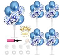 Balloon Stand Kit 4 Sets for Table Centerpieces Include 32 Pcs Blue Latex Confetti Balloons for Birthday,Graduation, Retirement, Table Party Decorations(The Product is for Ages18 and Up Only)