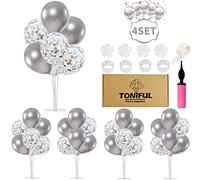 Balloon Stand Kit 4 Sets for Table Centerpieces Include 32 Pcs Silver Latex Confetti Balloons for Birthday,2026 Graduation, Retirement, Table Party Decor(The Product is for Ages18 and Up Only)