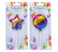Balloon & Star Birthday Cake Topper Candles - Metallic Finish, Durable Easy Insert Picks, Decorative Party Cake Accent for Celebrations, Elegant Centrepiece to Enhance Any Cake Display (Rainbow)