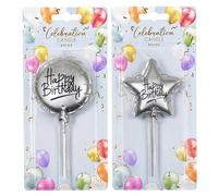Balloon & Star Birthday Cake Topper Candles - Metallic Finish, Durable Easy Insert Picks, Decorative Party Cake Accent for Celebrations, Elegant Centrepiece to Enhance Any Cake Display (Silver)
