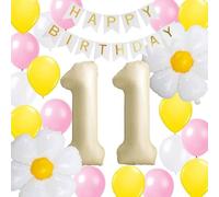 Balloons 11th Birthday Decoration Girl, Pink Yellow White 11 Years Daisy Foil Balloon Birthday Decoration, 11th Birthday Decorations Balloon for 11 Year Old Boys Girls (11th)