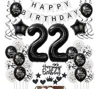 Balloons 22nd Birthday Decoration Black White - Decoration for Women and Men, Cake Decoration, Birthday Decoration 22 Years