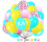 Balloons 25 Pack 12 Inch Balloons Yellow Aqua Pink Confetti Balloons for Birthday Plain Round Balloons Party Latex Balloons for Baby Shower Engagement Wedding