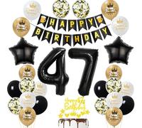 Balloons 47th Birthday Decoration Man Woman Set, Foil Balloons 47th Birthday Decoration Man Black Gold, Balloons 47th Birthday Decoration Men Women Gold 47 Years Birthday Decoration Man Woman Black