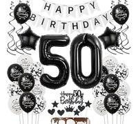 Balloons 50th Birthday Decoration - Black White Decoration for Men and Women with Balloons and Cake Decoration