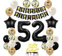 Balloons 52nd Birthday Decoration Man Woman Set, Foil Balloons 52th Birthday Decoration Man Black Gold, Balloons 52th Birthday Decoration Men Women Gold 52th Birthday Decoration Man Woman Black (52)