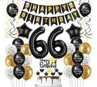Balloons 66th Birthday Black Gold Birthday Decoration 66 Years Man Women Balloon 66th Birthday Foil Balloon Number 66 Decoration 66th Birthday Women Black Cake Decoration 66th Birthday Man Decoration