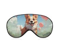 Balloons and Walking Corgi Sleep Mask Soft Comfortable Eye Mask with Adjustable Strap Eye Cover Eye Shade for Men Women Work Travel