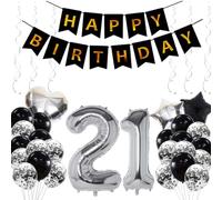 Balloons Birthday 21 Boy, Black Silver Decoration 21st Birthday