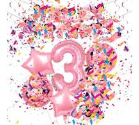 Balloons Birthday 3 Years, Balloons 3rd Birthday Girl with Balloons Banner Spiral, Foil Balloon Children's Birthday Party Decoration
