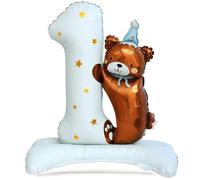 Balloons Birthday with Bear PartyDeco Number One Foil Balloon for First Baby Birthday Supplies 1 Year Old Baby 1st Party Decor Number 1 Pastel Colours